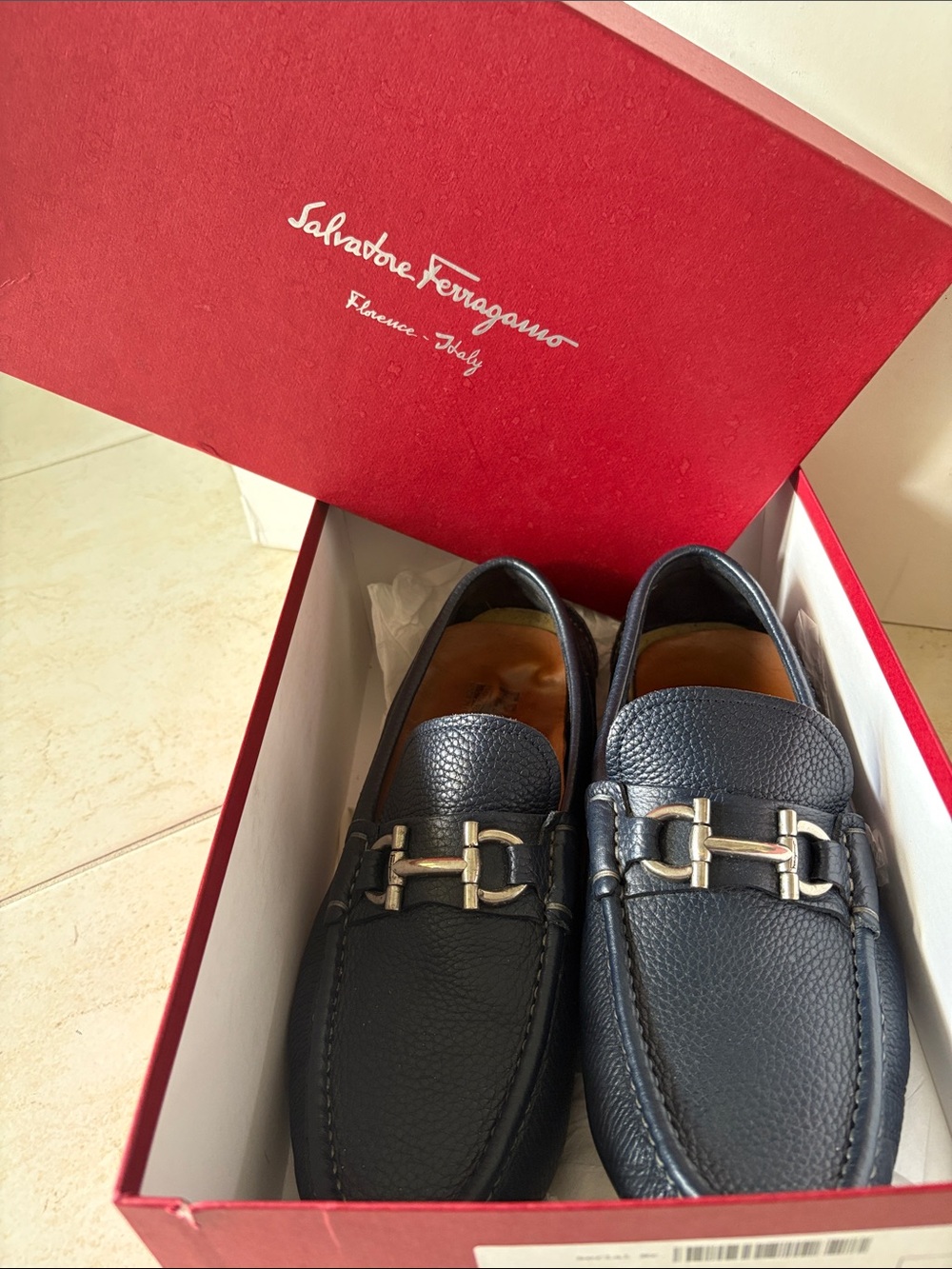 Salvatore Ferragamo Men’s Black Pebbled Leather Bit Loafers